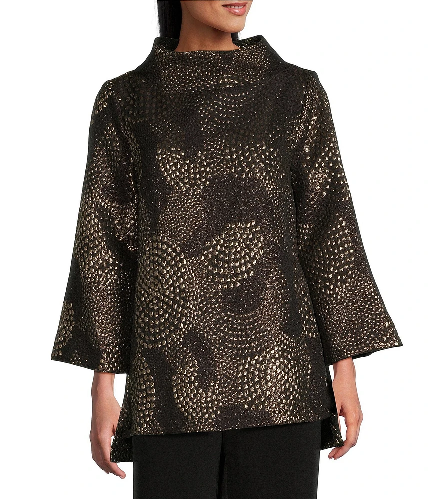 IC Collection Mix Metallic Woven Printed Funnel Neck Bracelet Sleeve Pocketed Tunic