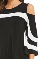 IC Collection Crew Neck Cold Shoulder 3/4 Sleeve Trim Platter Top