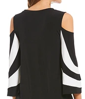 IC Collection Crew Neck Cold Shoulder 3/4 Sleeve Trim Platter Top