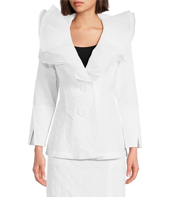 IC Collection Organza Ruffle V-Neck Long Sleeve Jacket