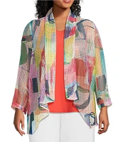 IC Collection Plus Abstract Printed Mesh Shawl Collar Bracelet Sleeve Jacket