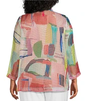 IC Collection Plus Abstract Printed Mesh Shawl Collar Bracelet Sleeve Jacket