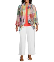 IC Collection Plus Abstract Printed Mesh Shawl Collar Bracelet Sleeve Jacket