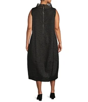 IC Collection Plus High Neck Sheer Trim Sleeveless Balloon Dress
