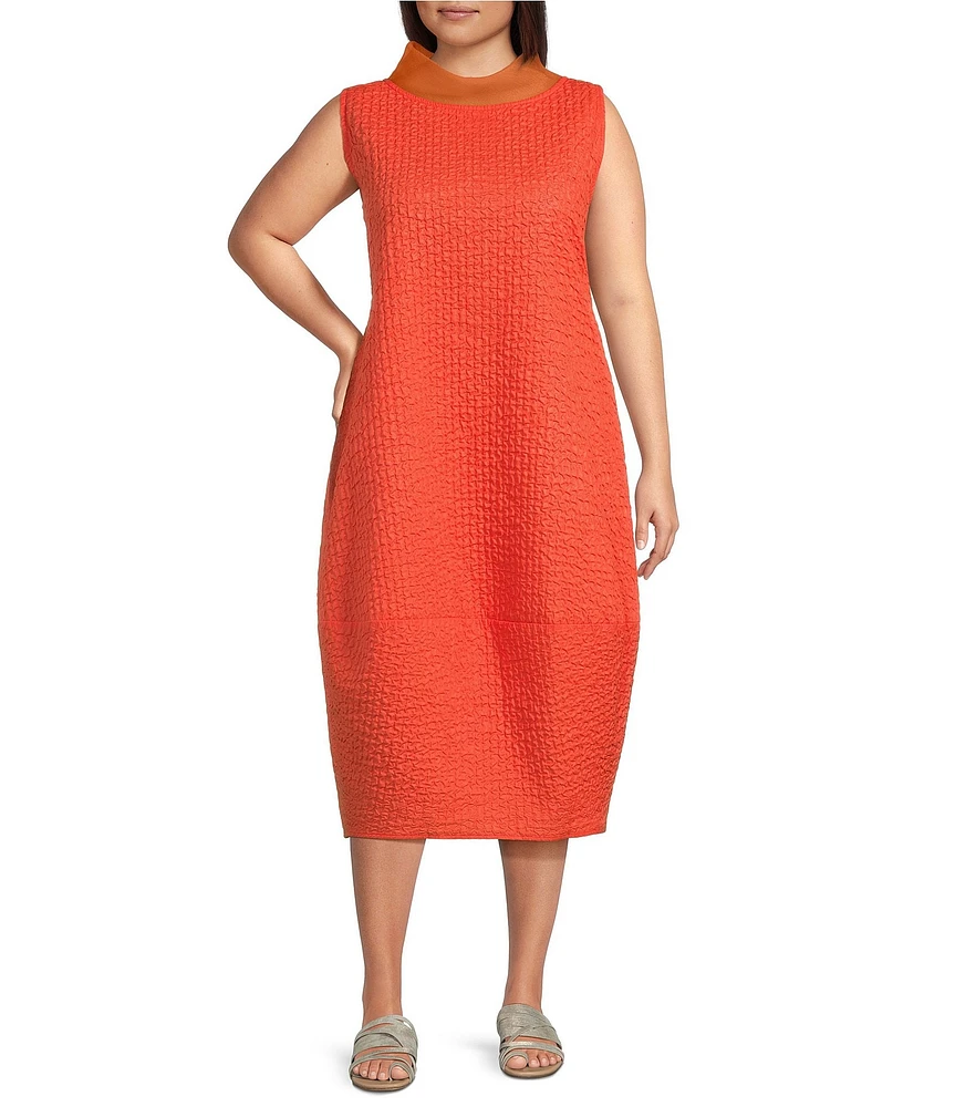 IC Collection Plus High Neck Sheer Trim Sleeveless Balloon Dress