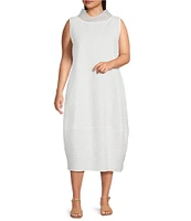 IC Collection Plus High Neck Sheer Trim Sleeveless Balloon Dress