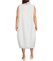 IC Collection Plus High Neck Sheer Trim Sleeveless Balloon Dress