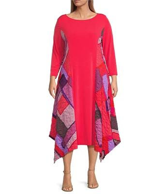 IC Collection Plus Knit Colorblock Geometric Print Boat Neck 3/4 Sleeve Dress