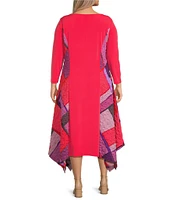 IC Collection Plus Knit Colorblock Geometric Print Boat Neck 3/4 Sleeve Dress