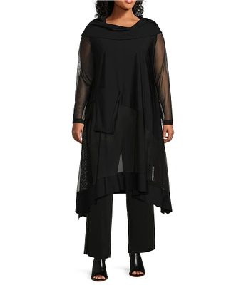 IC Collection Plus Knit Mesh Shawl Collar Long Sleeve Overlay Long Tunic