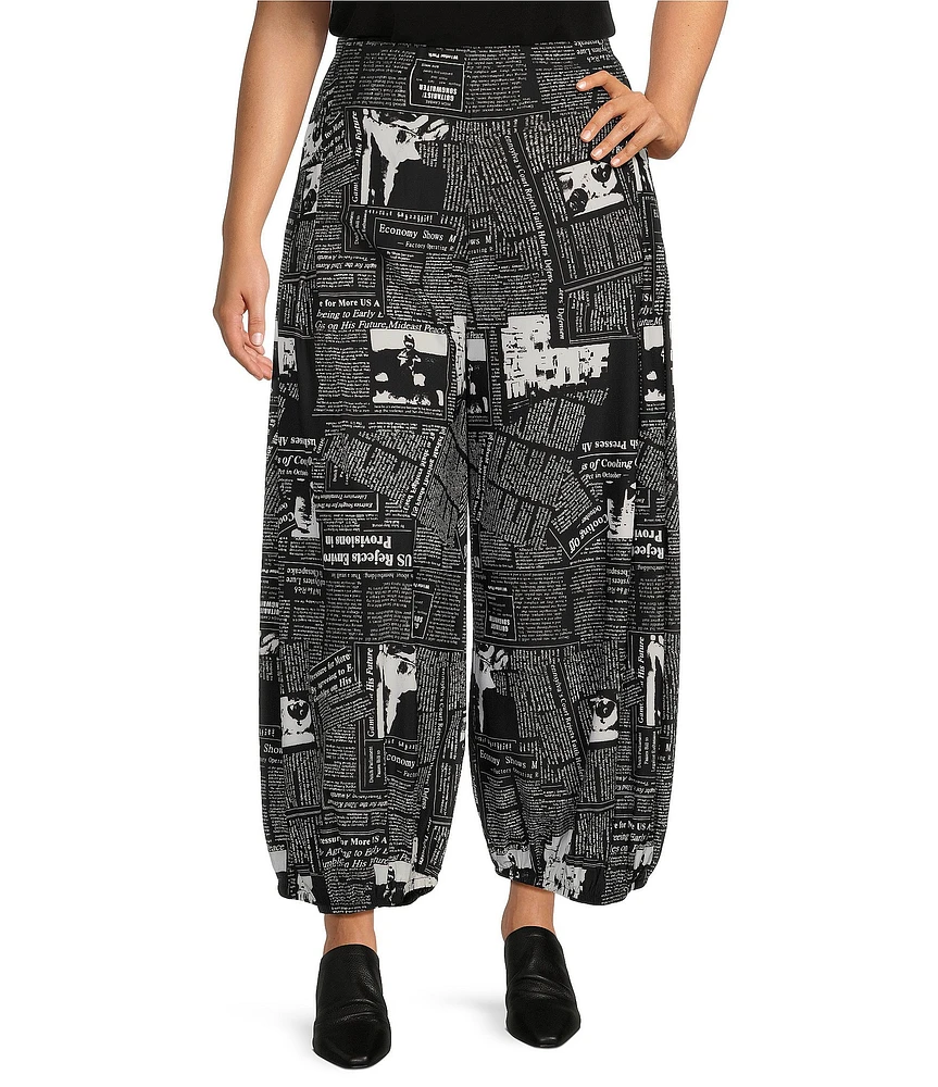 IC Collection Plus Knit Newspaper Print Side Leg Balloon Pant