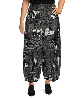 IC Collection Plus Knit Newspaper Print Side Leg Balloon Pant