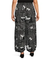 IC Collection Plus Knit Newspaper Print Side Leg Balloon Pant