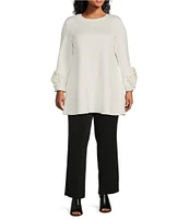 IC Collection Plus Knit Round Neck Long Sleeves Rosette Cuff Tunic