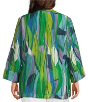 IC Collection Plus Size Abstract Print Woven Waterfall Collar Bracelet Sleeve Jacket