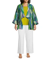 IC Collection Plus Size Abstract Print Woven Waterfall Collar Bracelet Sleeve Jacket
