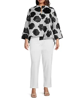 IC Collection Plus Size Black Rosette Printed High Round Collar Bracelet Length Sleeve Asymmetric One-Button Jacquard Jacket