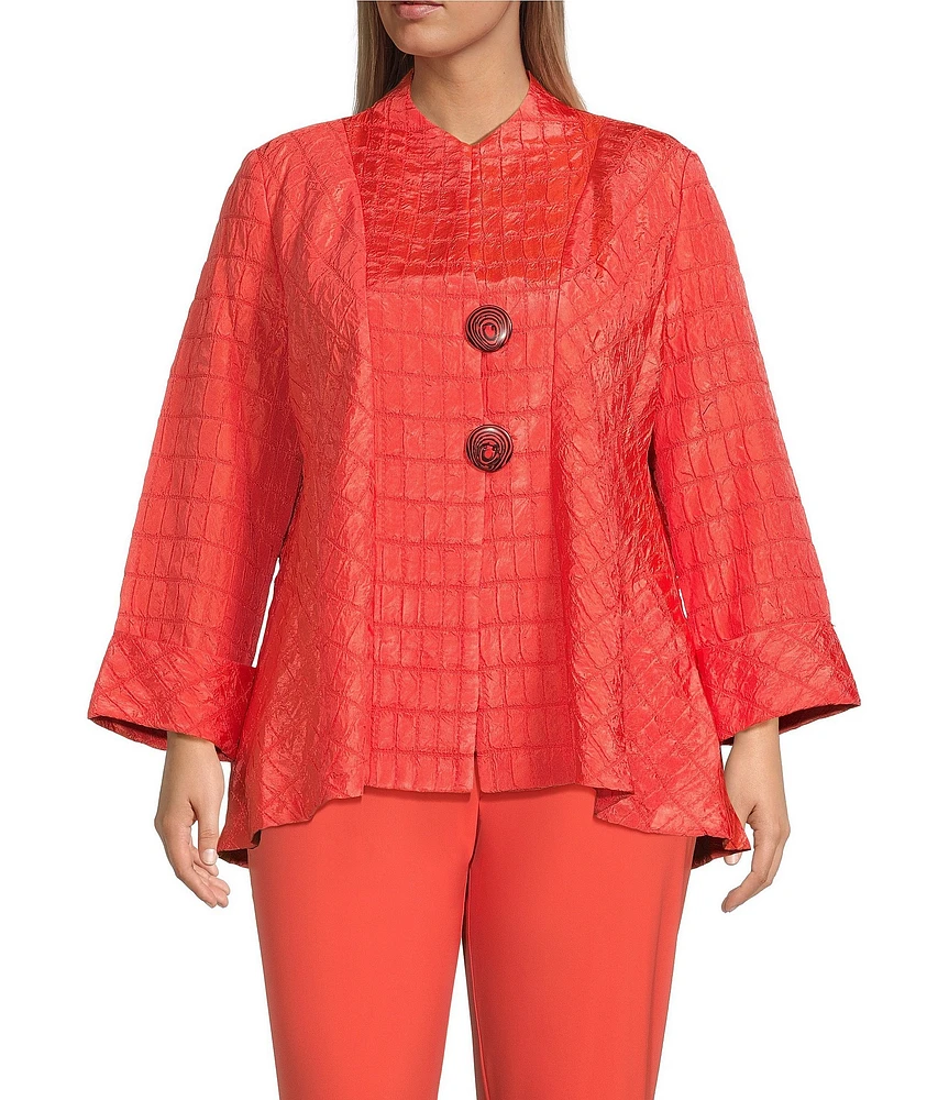 IC Collection Plus Size Crinkle Jacquard High Neck Bracelet Sleeve Fit-And-Flare Jacket
