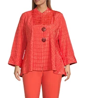 IC Collection Plus Size Crinkle Jacquard High Neck Bracelet Sleeve Fit-And-Flare Jacket