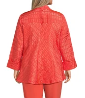 IC Collection Plus Size Crinkle Jacquard High Neck Bracelet Sleeve Fit-And-Flare Jacket