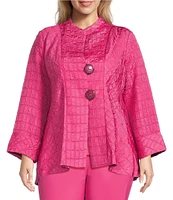 IC Collection Plus Size Crinkle Jacquard High Neck Bracelet Sleeve Fit-And-Flare Jacket