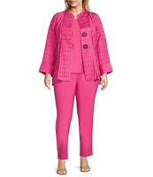 IC Collection Plus Size Crinkle Jacquard High Neck Bracelet Sleeve Fit-And-Flare Jacket