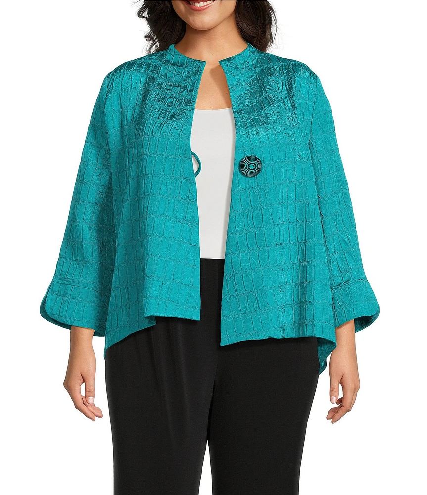IC Collection Plus Size Crinkle Woven High Neck Bracelet Sleeve Asymmetrical Jacket