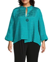 IC Collection Plus Size Crinkle Woven High Neck Bracelet Sleeve Asymmetrical Jacket