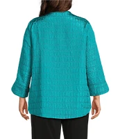 IC Collection Plus Size Crinkle Woven High Neck Bracelet Sleeve Asymmetrical Jacket