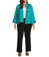 IC Collection Plus Size Crinkle Woven High Neck Bracelet Sleeve Asymmetrical Jacket