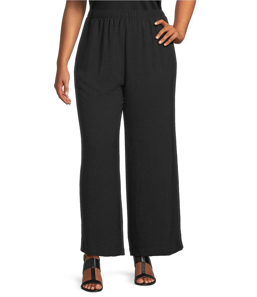 IC Collection Plus Size Crinkled Woven Elastic Waist Wide Leg Pull-On Pants