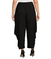 IC Collection Plus Size Double Textured Pucker ITY Knit Elastic Waisted Pocketed Side Drape Pull-On Cropped Pants