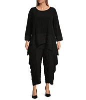 IC Collection Plus Size Double Textured Pucker ITY Knit Elastic Waisted Pocketed Side Drape Pull-On Cropped Pants