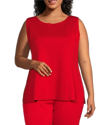 IC Collection Plus Size Knit Crepe Boat Neck Sleeveless Tank