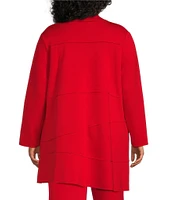 IC Collection Plus Size Knit Crepe Lapel Collar Long Sleeve Asymmetrical Hem Jacket