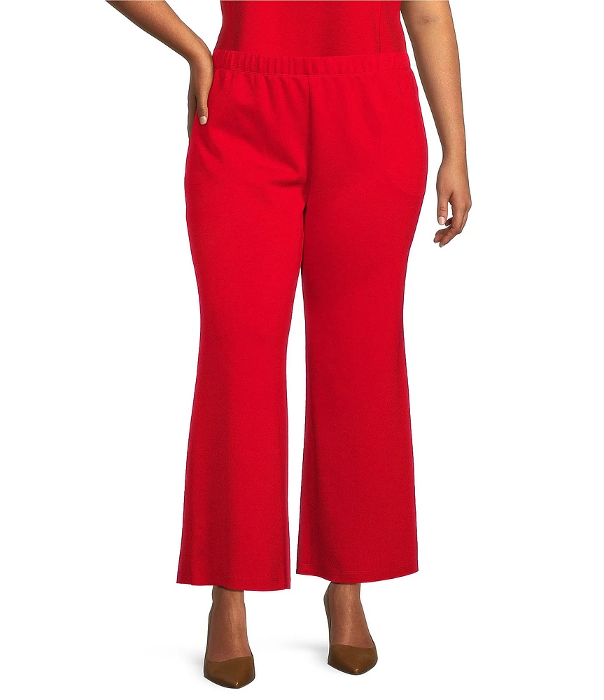 IC Collection Plus Size Knit Elastic Waist Coordinating Wide Leg Pull-On Ankle Pants