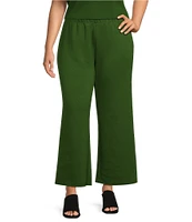 IC Collection Plus Size Knit Elastic Waist Coordinating Wide Leg Pull-On Ankle Pants