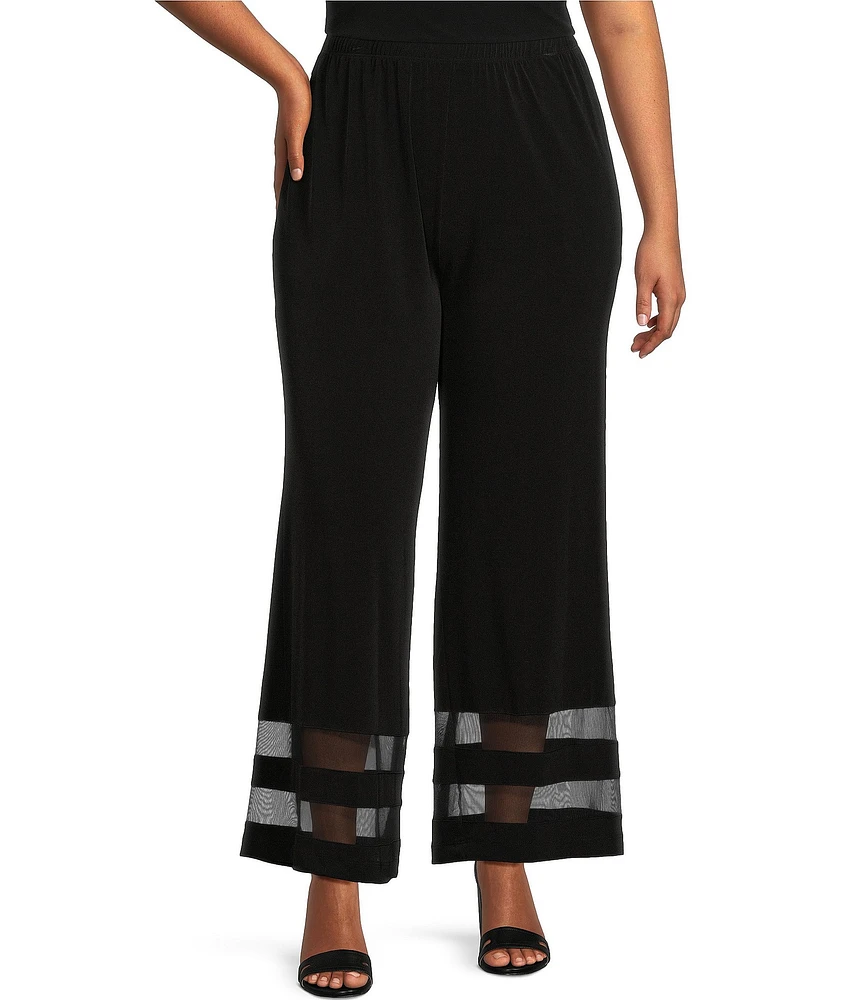 IC Collection Plus Size Knit Stripe Mesh Cut Out Elastic Waist Wide-Leg Pants