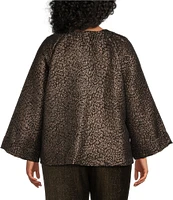 IC Collection Plus Size Metallic Texture Leopard High Round Neck One Button Jacket