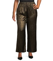 IC Collection Plus Size Metallic Woven Elastic Waist Wide Leg Pull-On Pants