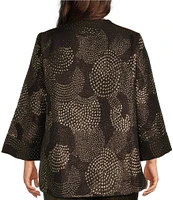 IC Collection Plus Size Mix Metallic Textured Printed Mock Neck Bracelet Sleeve Asymmetric Hem One Button-Front Jacket