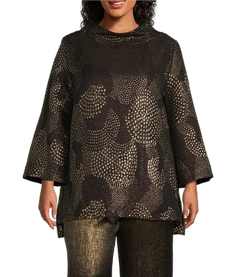 IC Collection Plus Size Mix Metallic Woven Printed Funnel Neck Bracelet Sleeve Pocketed Tunic