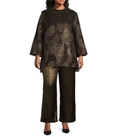 IC Collection Plus Size Mix Metallic Woven Printed Funnel Neck Bracelet Sleeve Pocketed Tunic