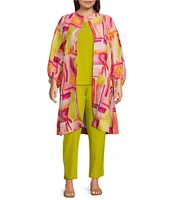 IC Collection Plus Size Pop Art Long Balloon Sleeve Open Front Duster