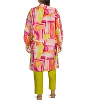 IC Collection Plus Size Pop Art Long Balloon Sleeve Open Front Duster