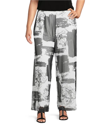 IC Collection Plus Size Printed Mesh Elastic Waist Wide Leg Pull-On Coordinating Pants