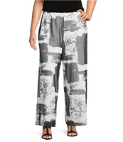 IC Collection Plus Size Printed Mesh Elastic Waist Wide Leg Pull-On Coordinating Pants