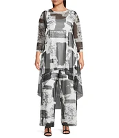 IC Collection Plus Size Printed Mesh Elastic Waist Wide Leg Pull-On Coordinating Pants