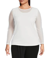 IC Collection Plus Size Sheer Knit Mesh Crew Neck Long Sleeve Top
