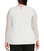 IC Collection Plus Size Sheer Knit Mesh Crew Neck Long Sleeve Top